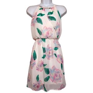 SIENNA SKY Dress Pink Green Watercolor Floral Print Sleeveless Medium NWT